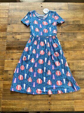 NWT Dot Dot Smile Scoopneck Maxi Dress Blue Pink Foxes 3/4